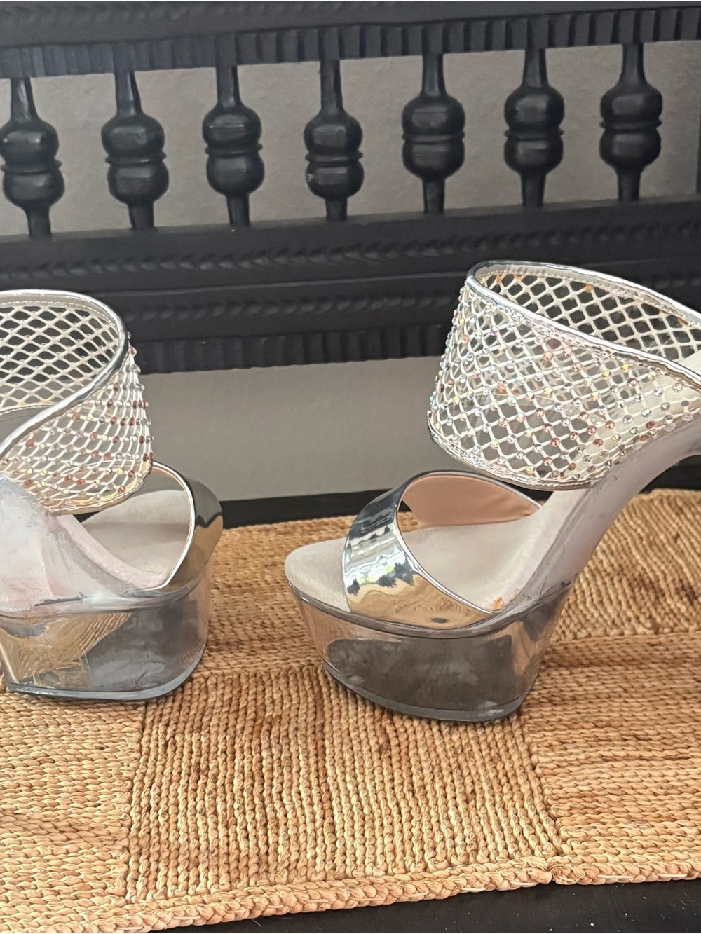 Elle Silver Mesh Platform Mule Heels